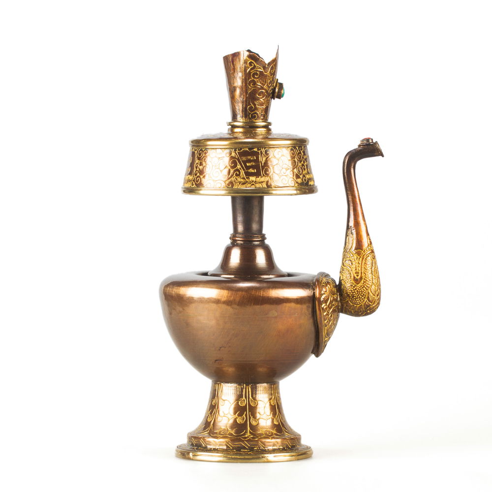 Bumpa with spout Tibetan sacred water vase used for ritual practices and initiations, height — 19 (23) cm, , Medium