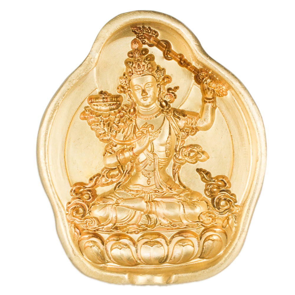 Tsa-tsa "Manjushree", a Bodhisattva of Wisdom, traditional Tibetan bronze mold, small size: height — 5.2 cm width — 4.3 cm | Buddhist art collection, Small