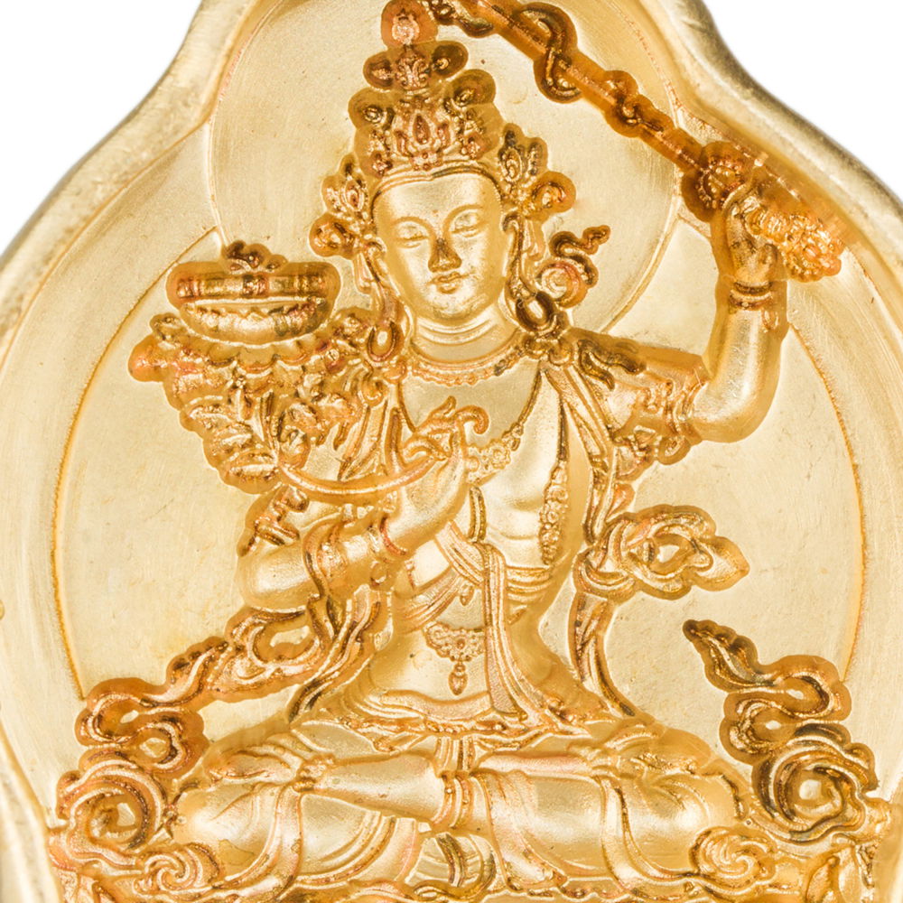 Tsa-tsa "Manjushree", a Bodhisattva of Wisdom, traditional Tibetan bronze mold, small size: height — 5.2 cm width — 4.3 cm | Buddhist art collection, Small