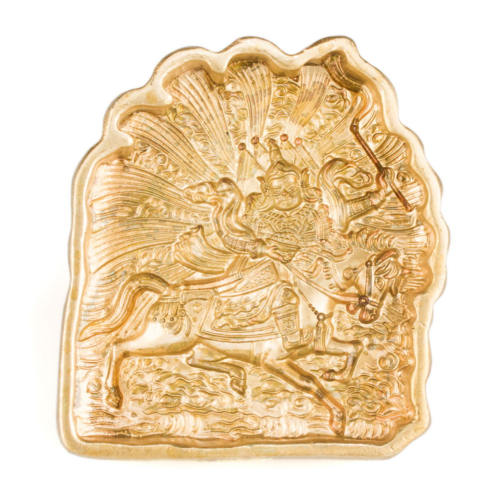 "Legendary King Gesar" Traditional Tibetan bronze mold, medium size: height — 7.0 cm width — 6.3 cm | Buddhist art collection, Medium