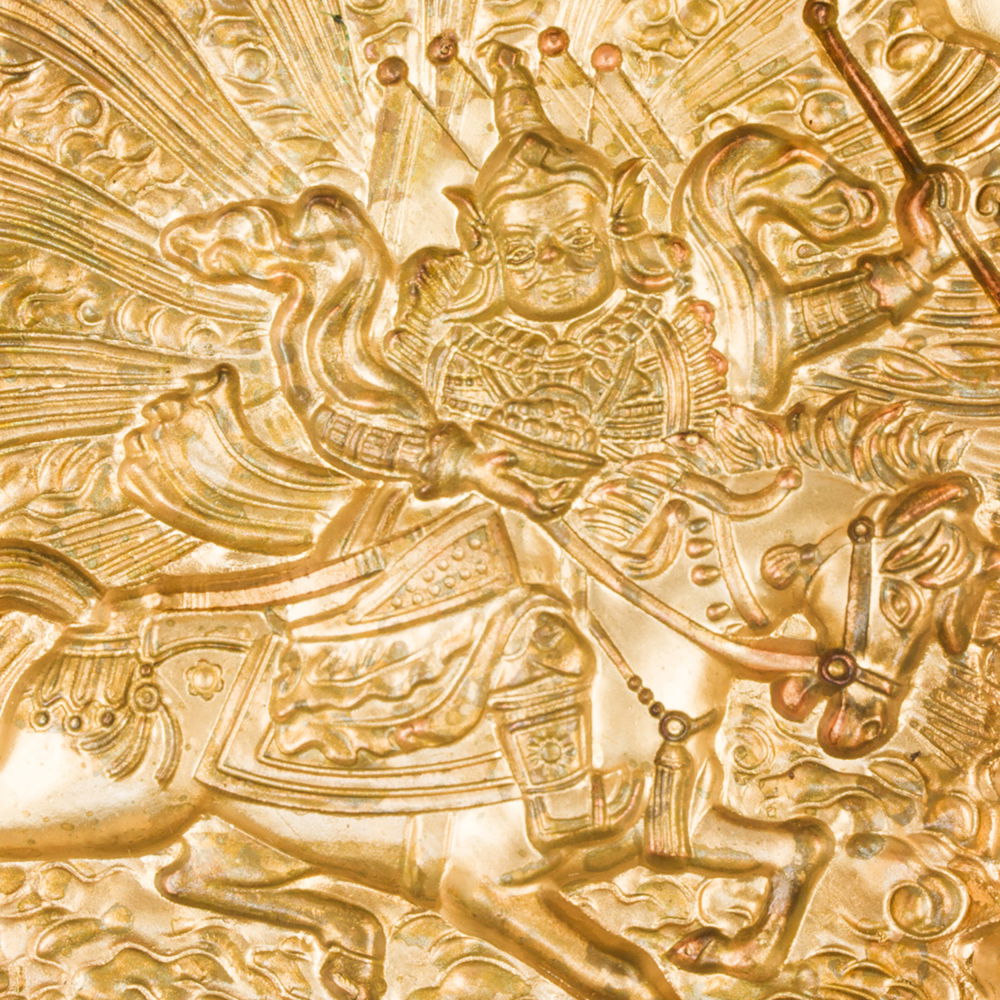 "Legendary King Gesar" Traditional Tibetan bronze mold, medium size: height — 7.0 cm width — 6.3 cm | Buddhist art collection, Medium
