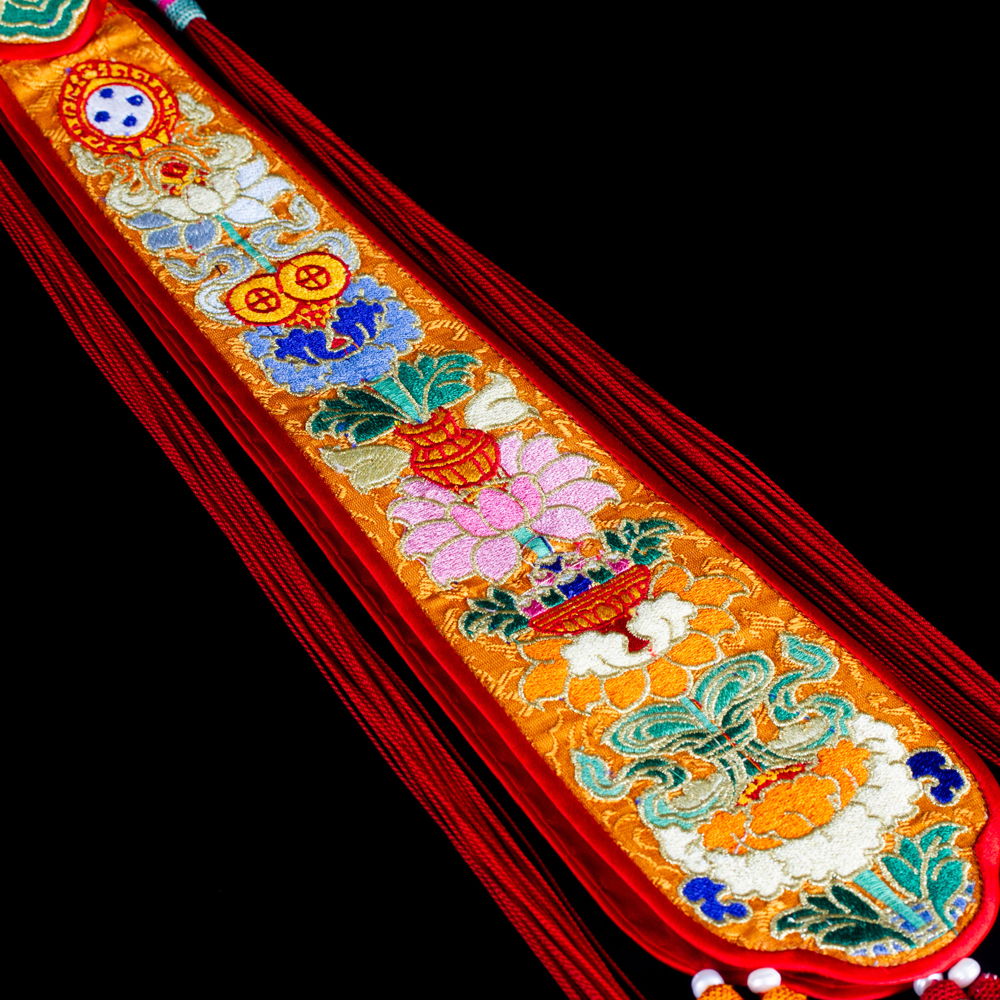 Luxury Chöpen — traditional Tibetan long sash, a tail for the Damaru, length — 41 (52) cm | Buddhist Religious music, Yellow