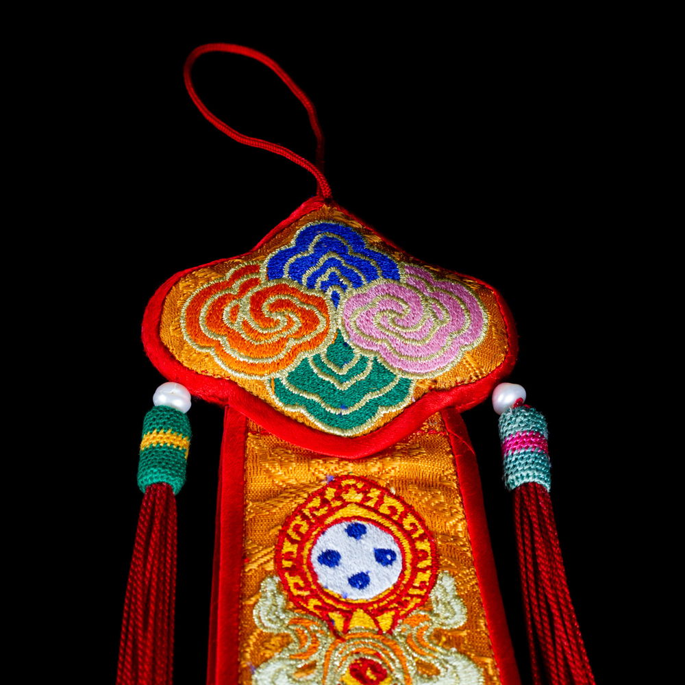 Luxury Chöpen — traditional Tibetan long sash, a tail for the Damaru, length — 41 (52) cm | Buddhist Religious music, Yellow