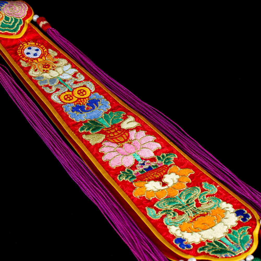 Luxury Chöpen — traditional Tibetan long sash, a tail for the Damaru, length — 41 (52) cm | Buddhist Religious music, Red