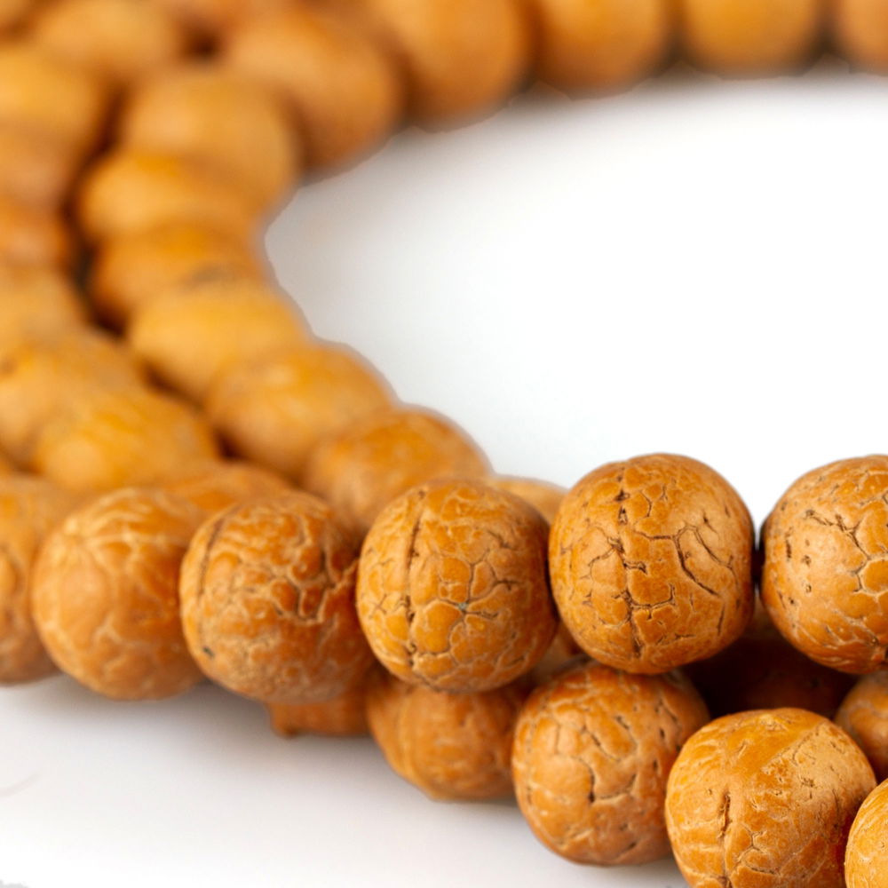 Exclusive traditional Tibetan 108-beads Mala, made from bodhi seeds, yellowish color, diameter — 11.5 mm | Buddhist malas collection, Yellowish
