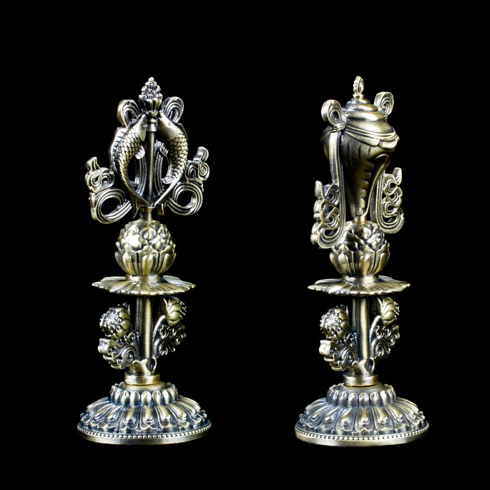 Ashtamangala — Eight Auspicious Symbols, Height — 17.0 cm | Tibetan Traditional Figurines for Buddhist Altar