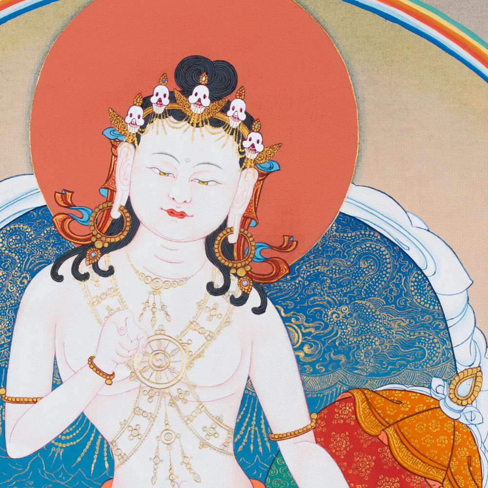 Thangka "Garab Dorje Great Dzogchen Teacher", Real Tibetan painting on canvas, image size — 34x45 cm / 13,6 x 17,7 inches | Buddhist Art, Garab Dorje with Kunzang on top