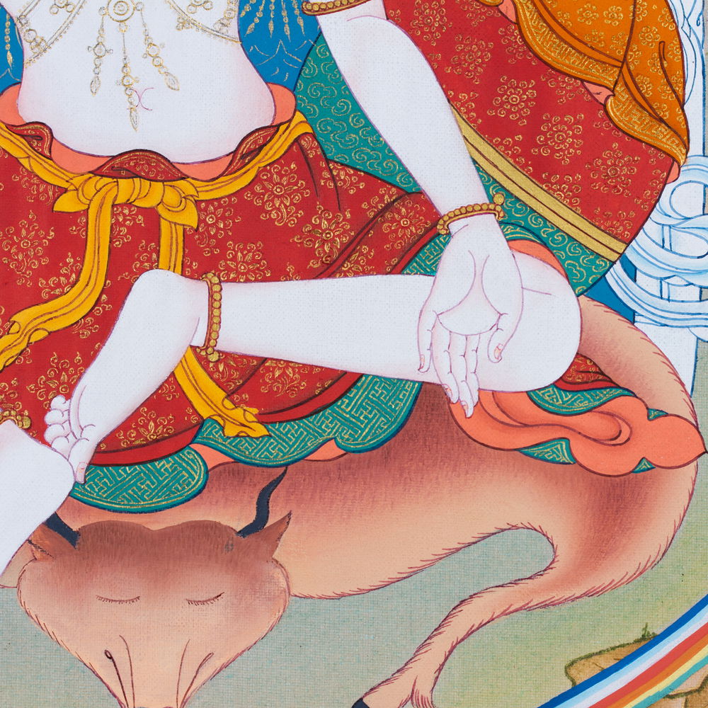 Thangka "Garab Dorje Great Dzogchen Teacher", Real Tibetan painting on canvas, image size — 34x45 cm / 13,6 x 17,7 inches | Buddhist Art, Garab Dorje with Kunzang on top