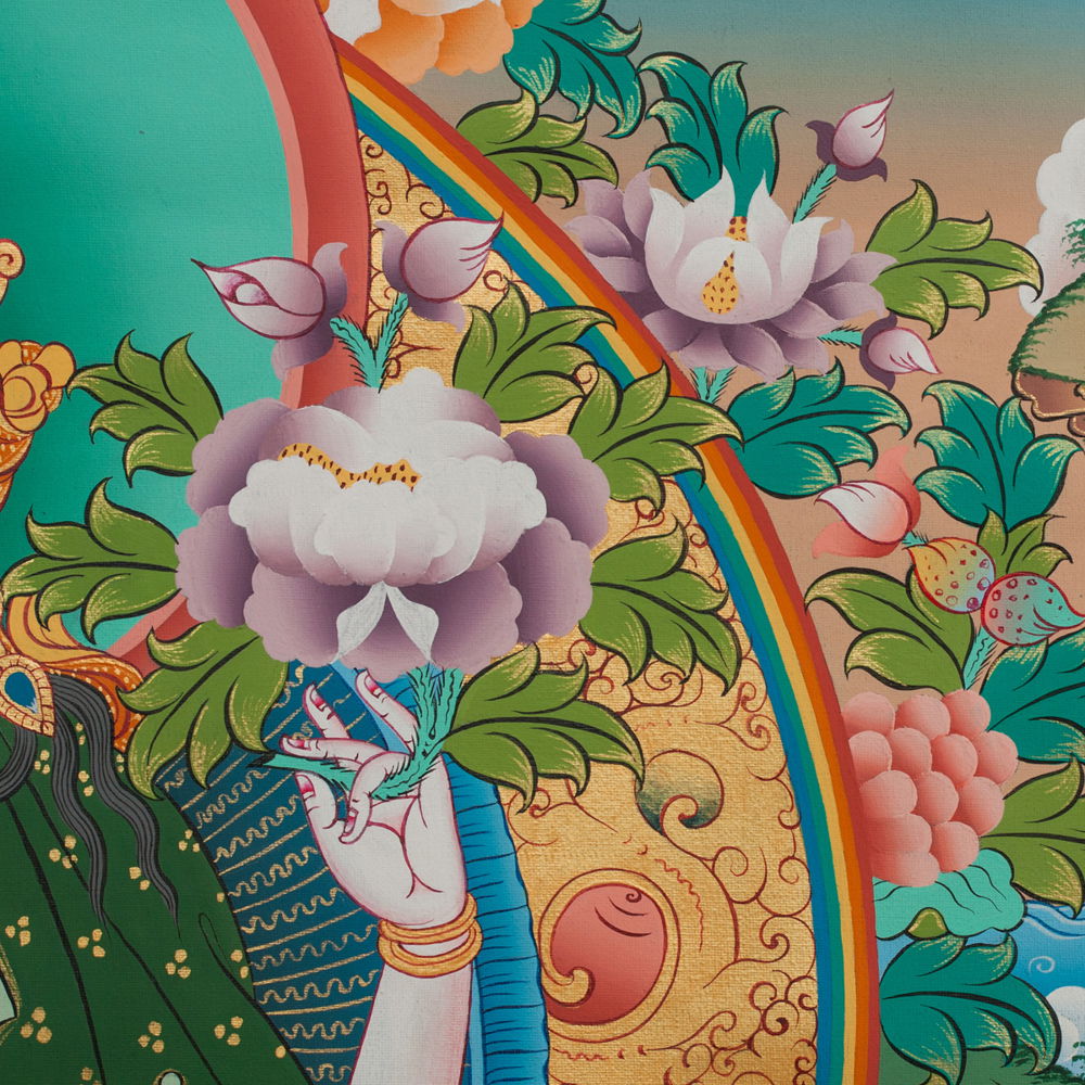 Thangka "Avalokitesvara" aka Chenrezik, Real Tibetan painting on canvas, image size 47x67 cm / 18,5 x 26,4 inches | Buddhist Art