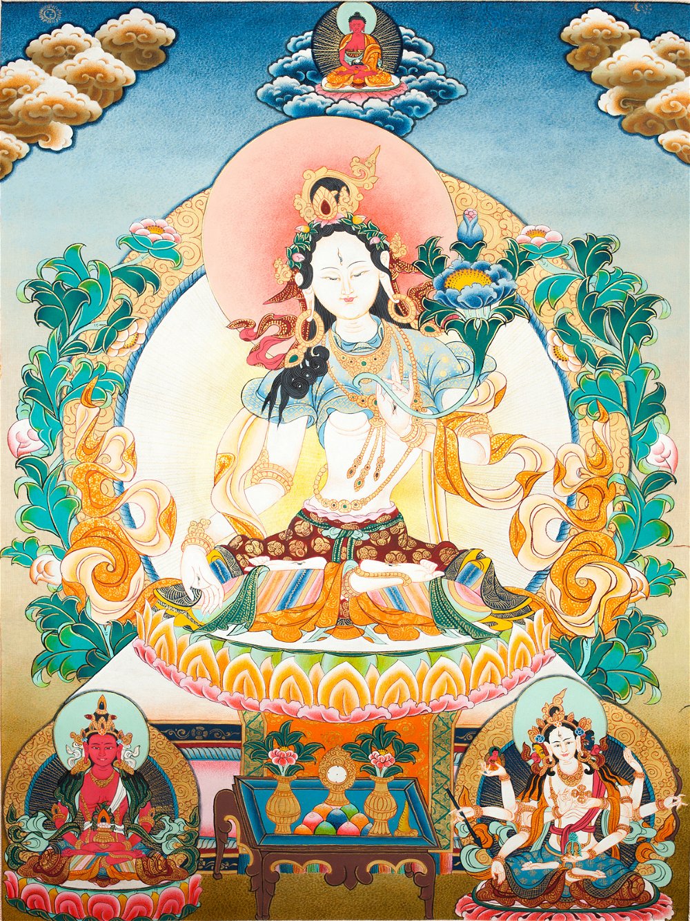 <p>Thangka "White Tara", Real Tibetan painting on canvas, image size 45 x 60 cm / 17,7 x 23,6 inches | Buddhist Art</p>