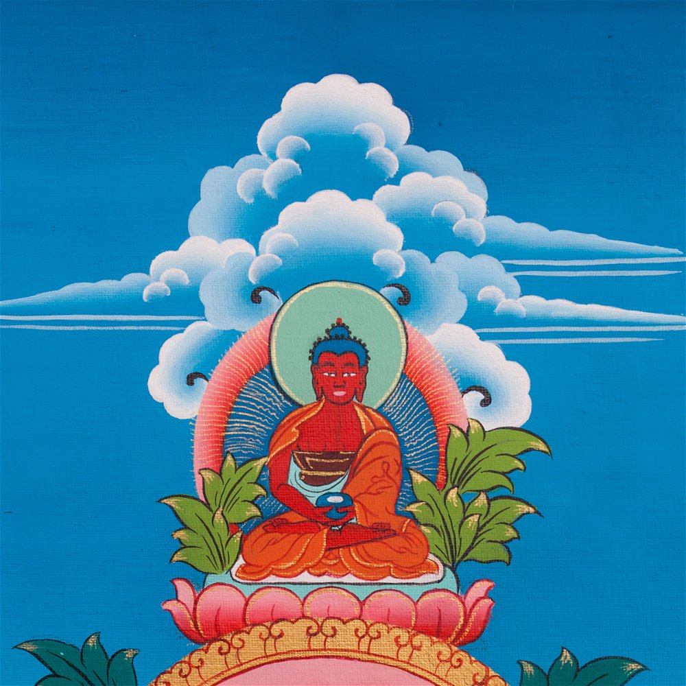 Thangka "Green Tara" aka Drolma, Real Tibetan painting on canvas, image size 34 x 43 cm / 13,4 x 16,9 inches | Buddhist Art