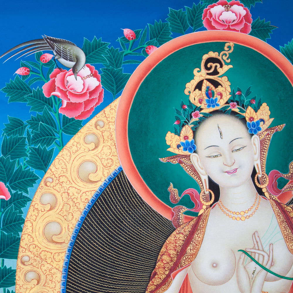Thangka "White Tara" Real Tibetan Masterpiece Thangka painting on canvas, image size 40 x 54 cm / 15,7 x 21,3 inches | Buddhist Art