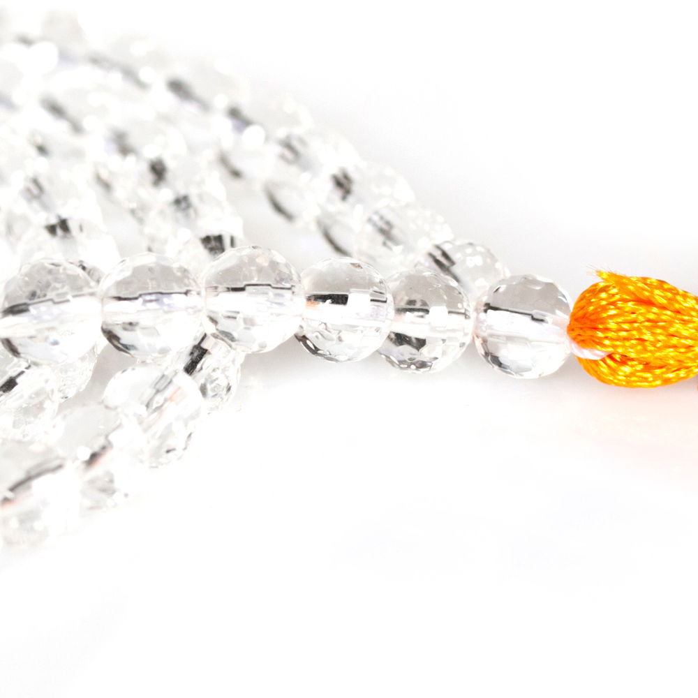 Traditional Rock crystal mala for Buddhist Meditation, 108 beads, diameter — 8 mm