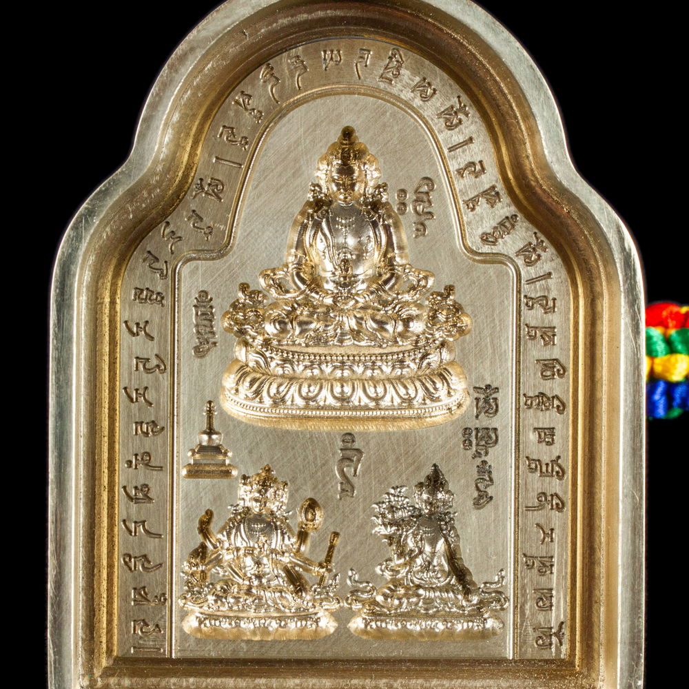 Tsa Tsa "Three Deities of Longevity" (Tsesum Gonpo), traditional Tibetan mold, big size: height — 9.5 cm width — 7.3 cm | Buddhist art collection, Tsesum Gonpo