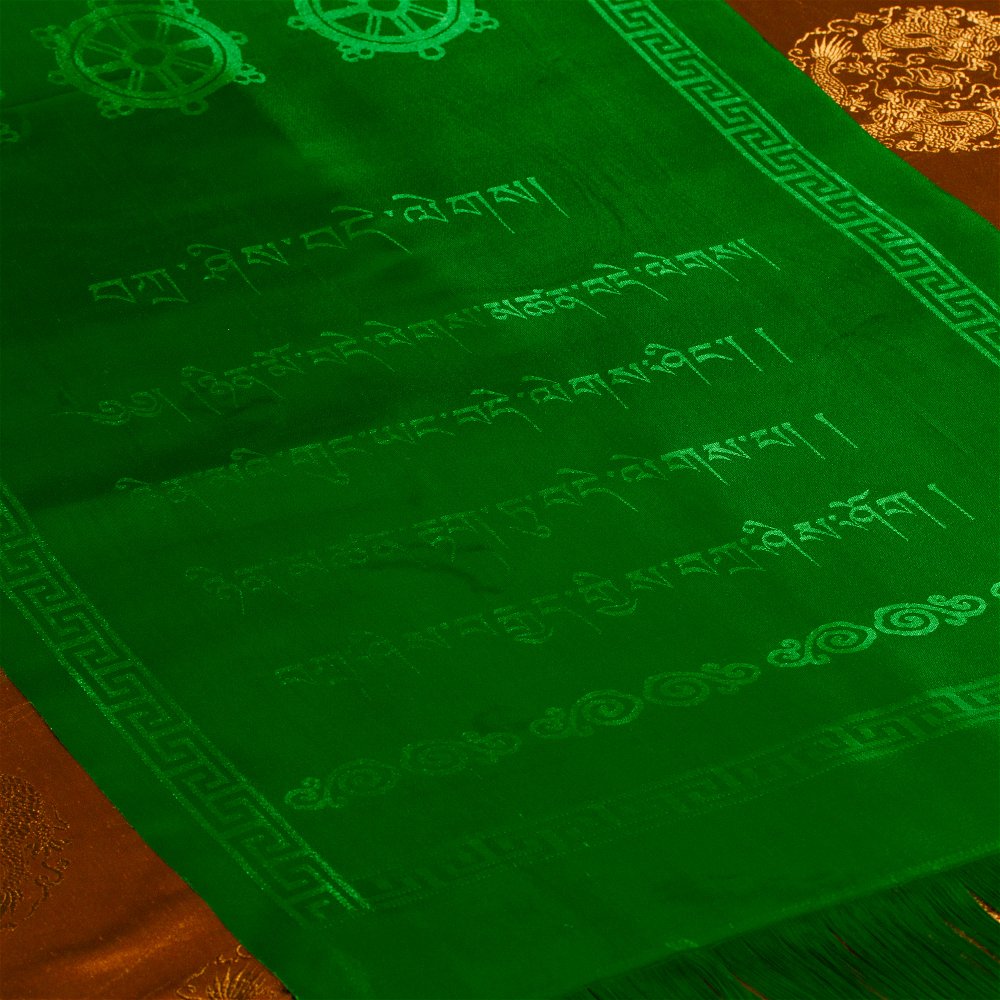 Khata — Tibetan ceremonial scarf, Green color | high quality polyester, 43 x 300 cm