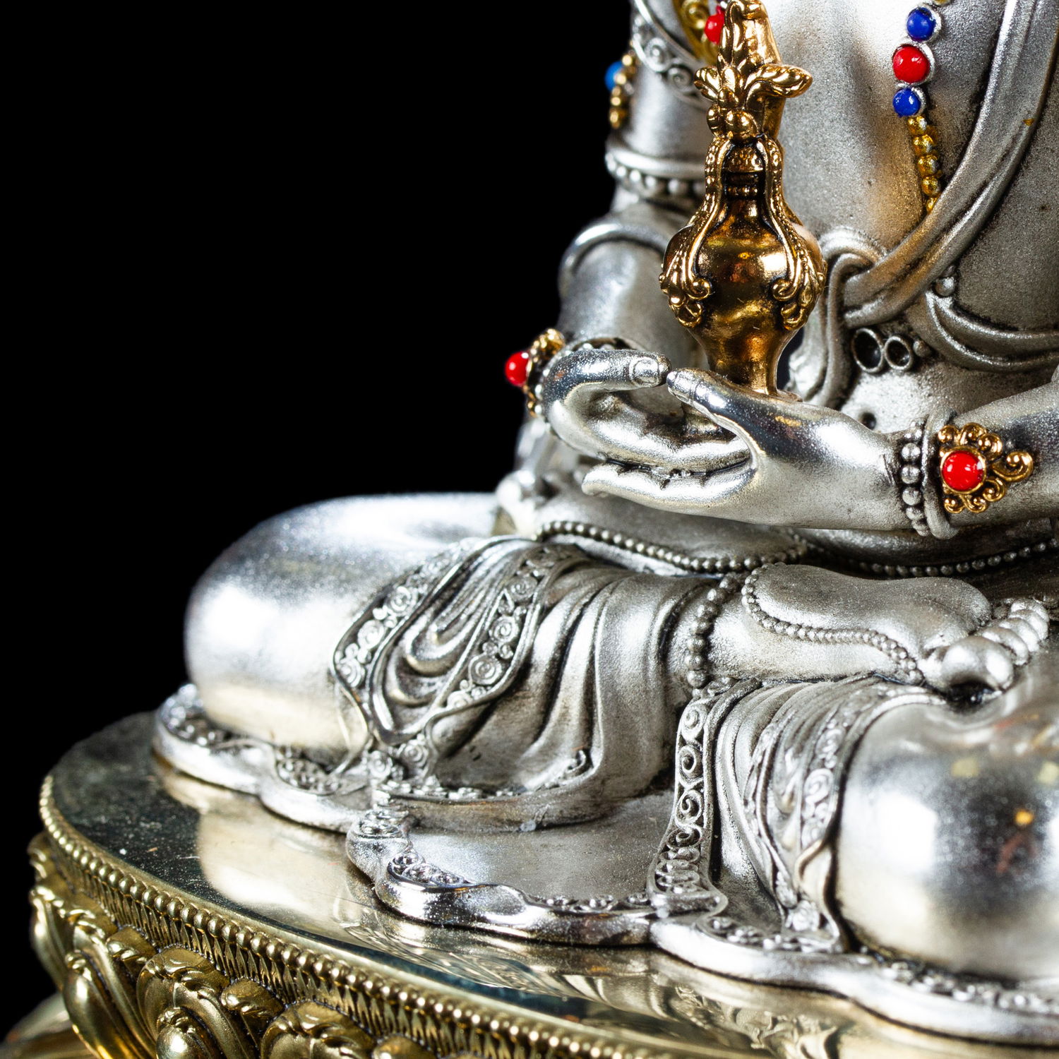Statue of Amitayus (Buddha of Longevity, Tsepame) | Silver Plated, height 16.5 cm
