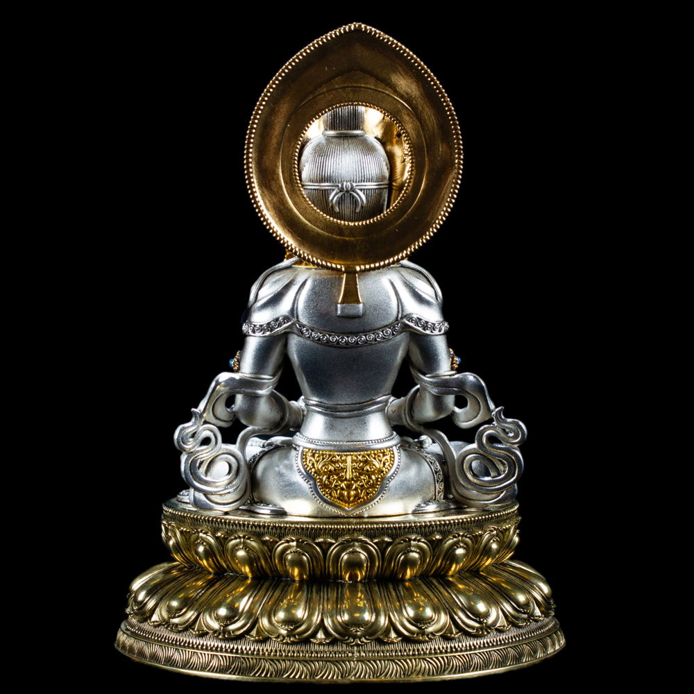 Statue of Amitayus (Buddha of Longevity, Tsepame) | Silver Plated, height 16.5 cm