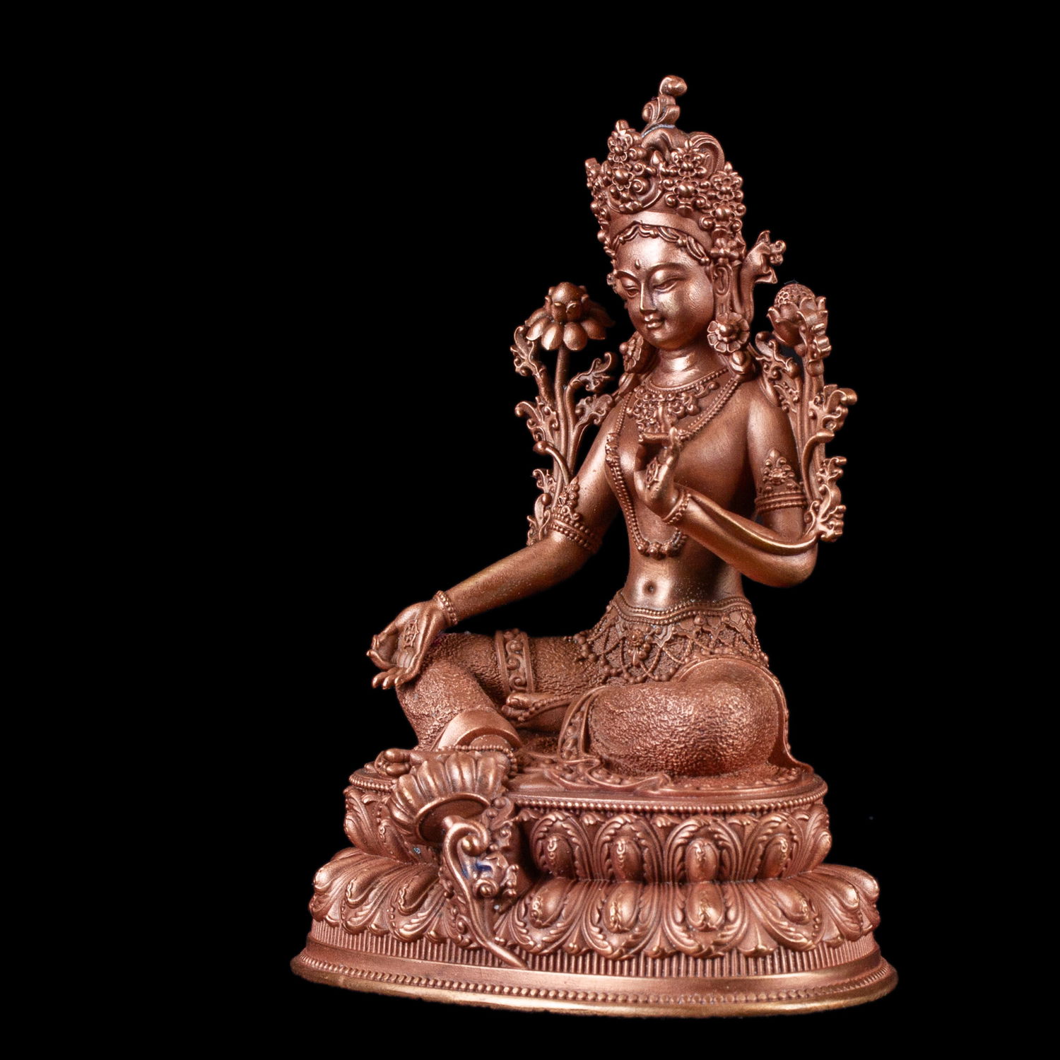 Statue of Green Tara aka Drolma made from copper : small perfection, height — 10.2 cm, Green Tara