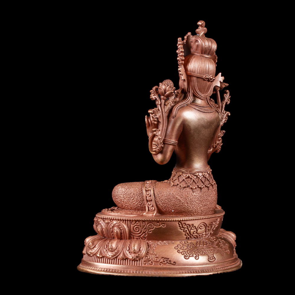 Statue of Green Tara aka Drolma made from copper : small perfection, height — 10.2 cm, Green Tara