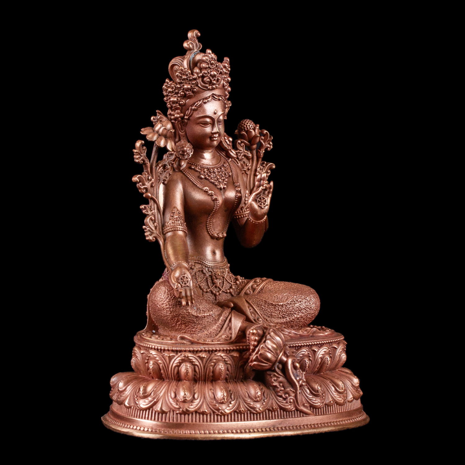 Statue of Green Tara aka Drolma made from copper : small perfection, height — 10.2 cm, Green Tara