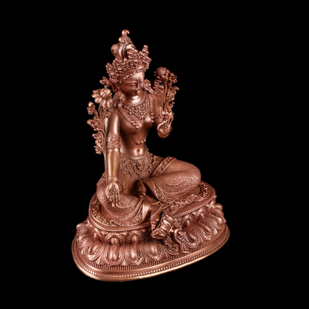 Statue of Green Tara aka Drolma made from copper : small perfection, height — 10.2 cm, Green Tara