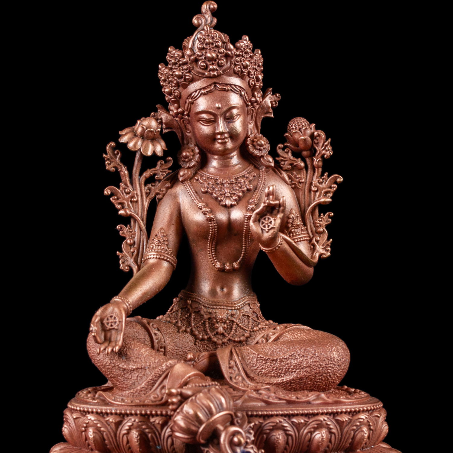Statue of Green Tara aka Drolma made from copper : small perfection, height — 10.2 cm, Green Tara