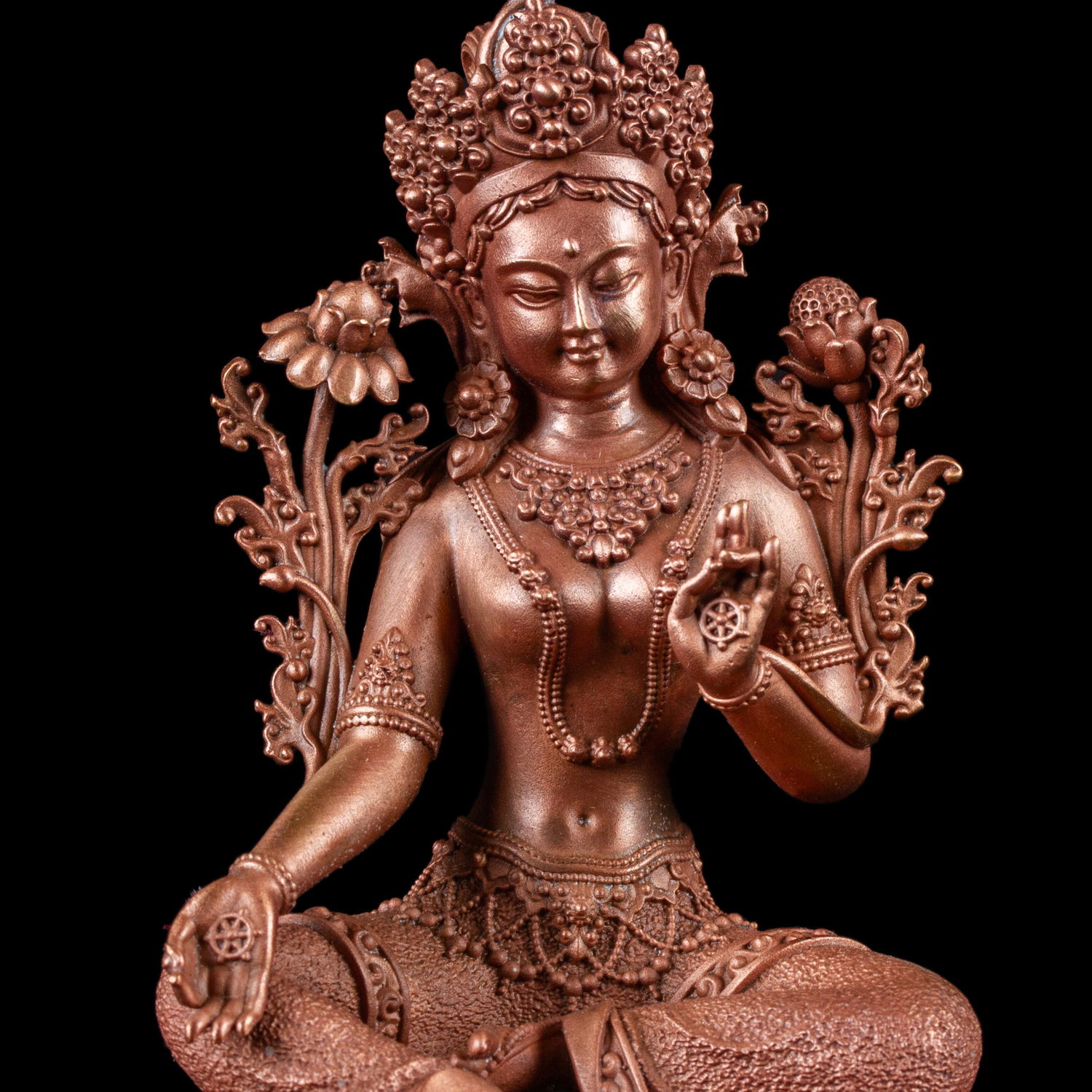 Statue of Green Tara aka Drolma made from copper : small perfection, height — 10.2 cm, Green Tara