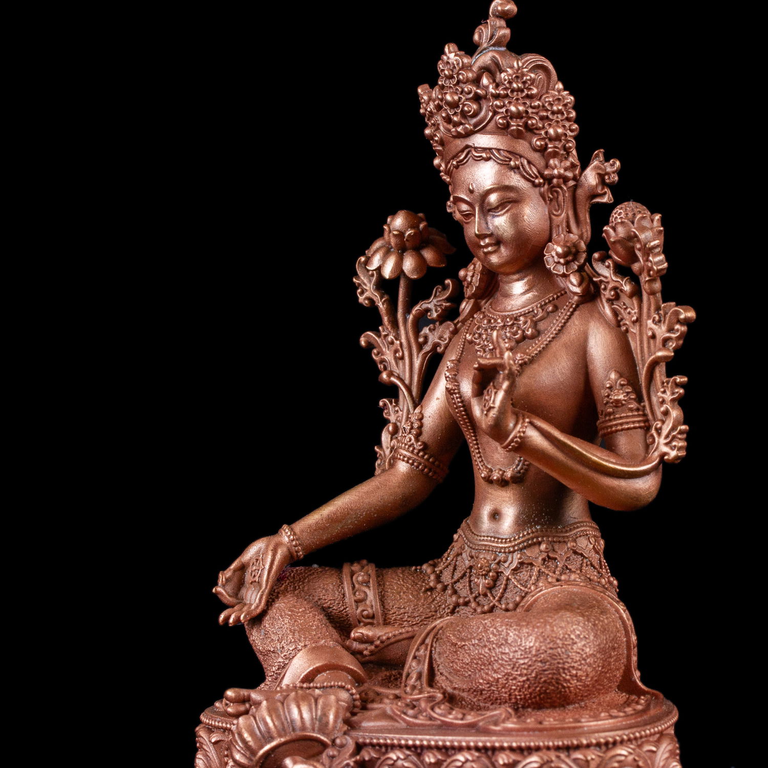 Statue of Green Tara aka Drolma made from copper : small perfection, height — 10.2 cm, Green Tara
