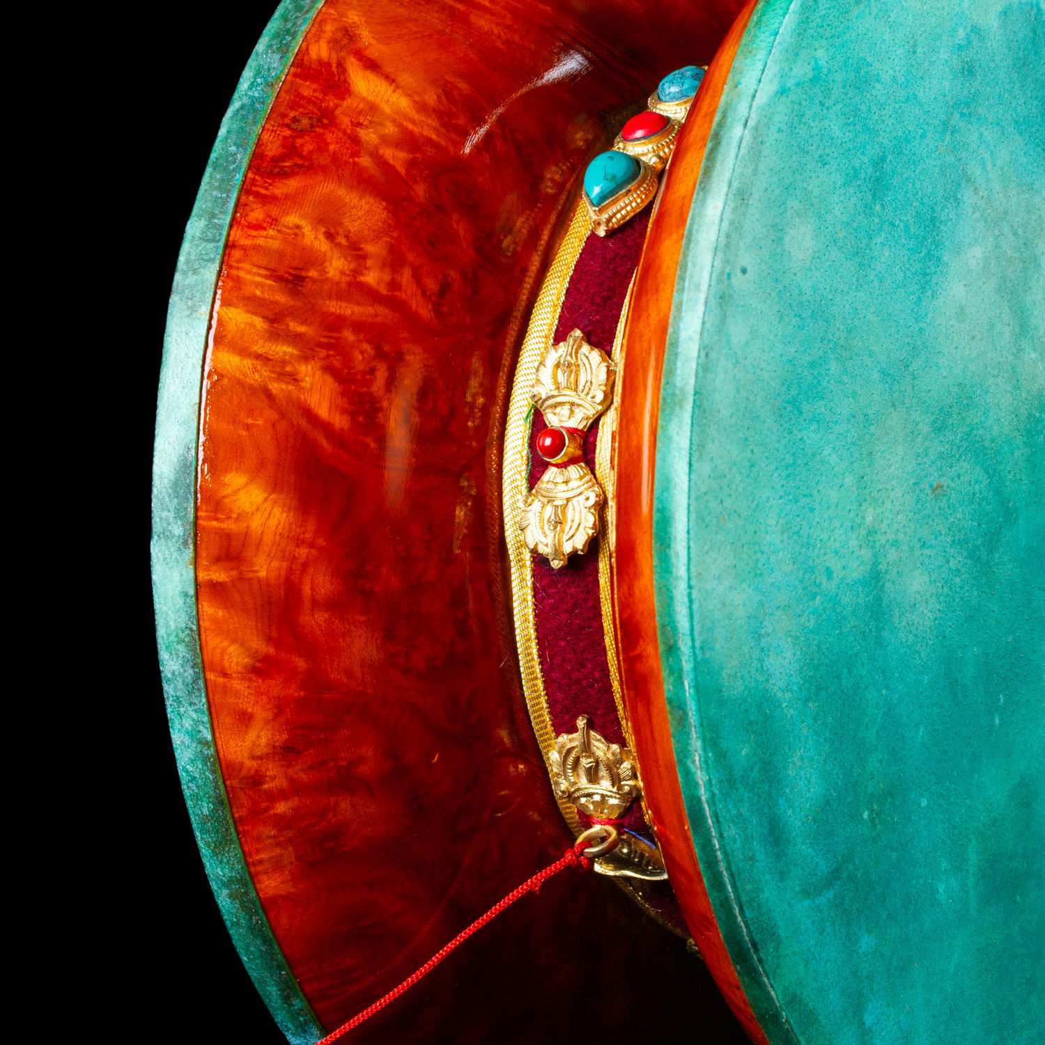 Huge Perfect Damaru made from Bawa wood Tibetan, traditional drum for Chod practice, diameter — 28 cm | Buddhist Religious music, M, 28.0 cm