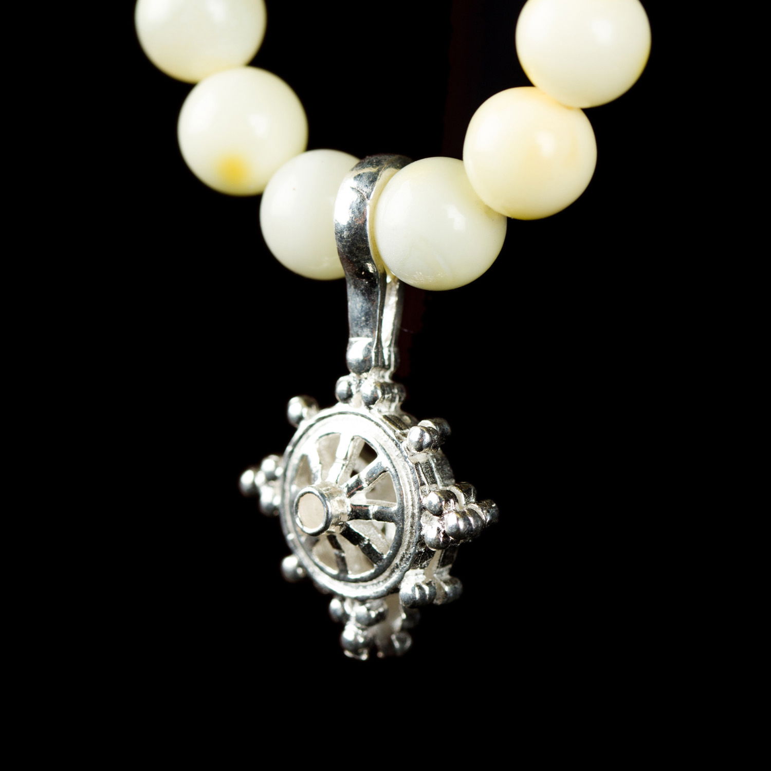 Elegant Silver mala separator "Dharma Wheel", big size — 19x12 mm., Big