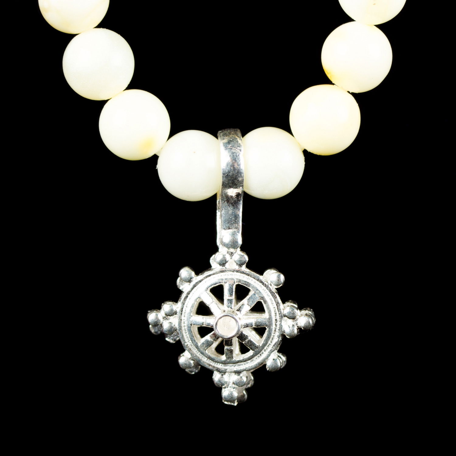 Elegant Silver mala separator "Dharma Wheel", big size — 19x12 mm., Big