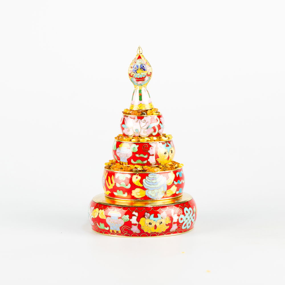 Tiny Mandala Set decorated with cloisonne — 17 cm, red color
