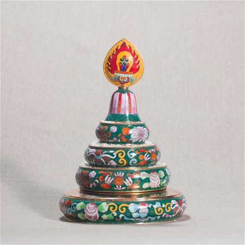 Medium Mandala Set decorated with cloisonne — 27.0 cm, green color