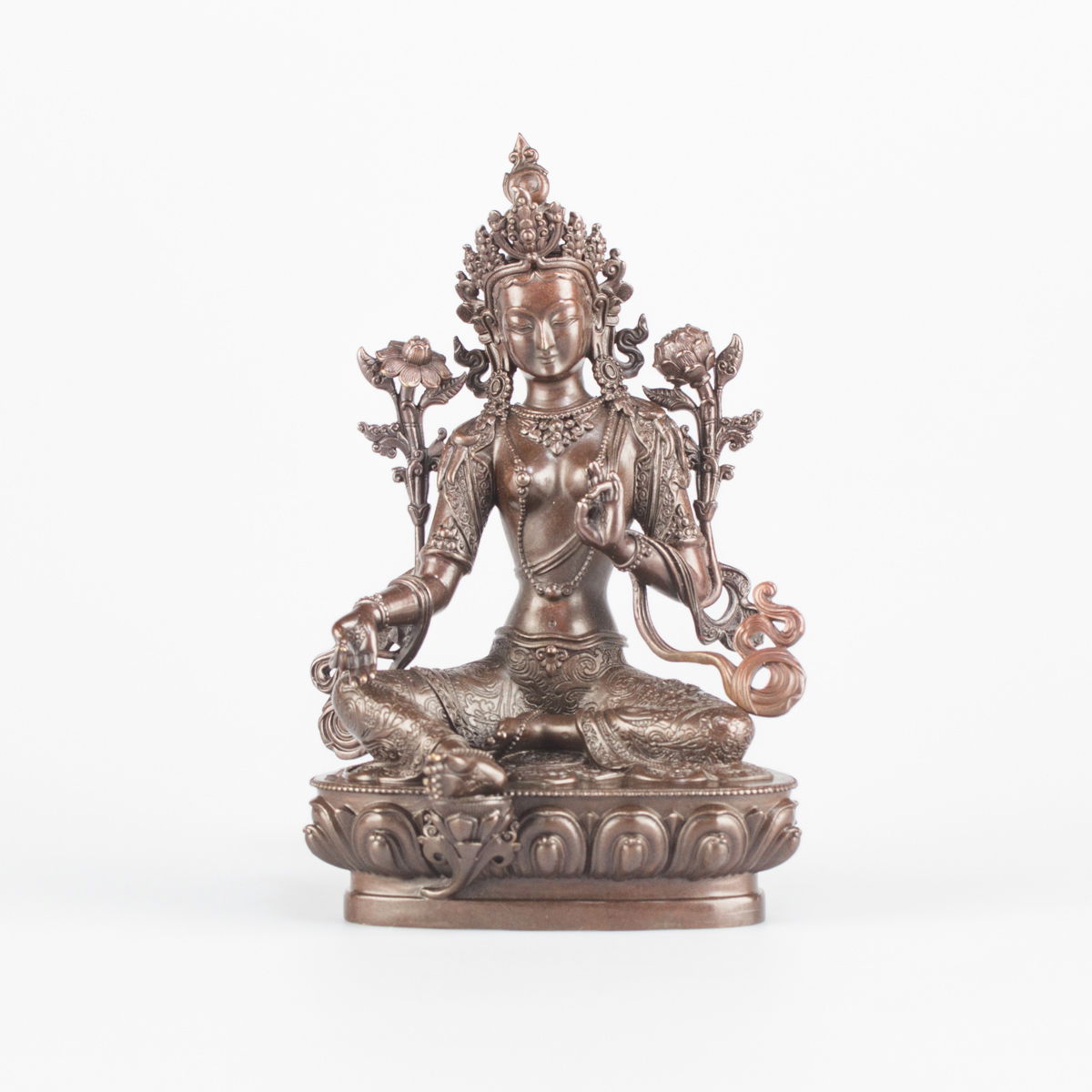 Bronze statue of Green Tara (“Drolma”), 11 cm, fine carving, Small, 