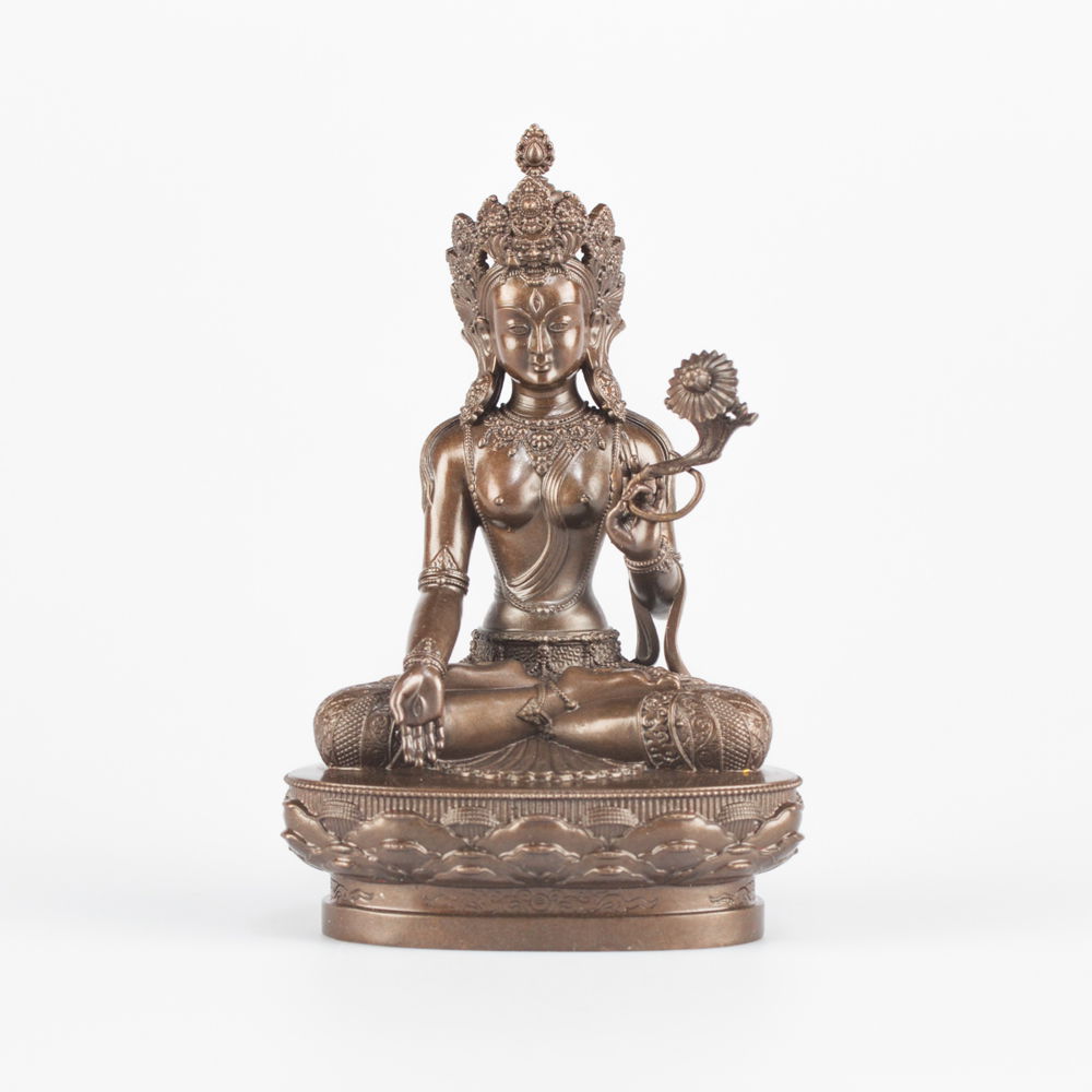 Bronze statue of White Tara, Bodhisattva of Longevity, 10.5 cm, fine carving, Small