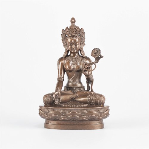 Bronze statue of White Tara, Bodhisattva of Longevity, 10.5 cm, fine carving