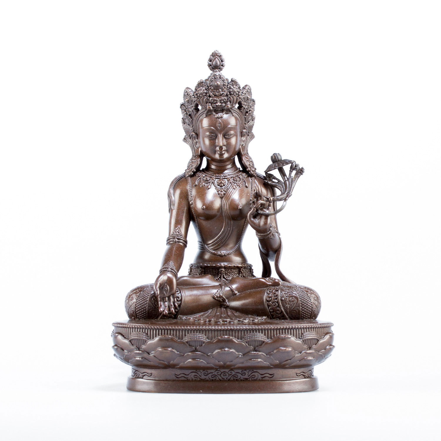 Bronze statue of White Tara, Bodhisattva of Longevity, medium sizer 15 cm, fine carving. 
