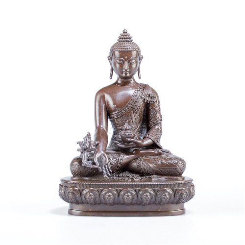 Statue of Medicine Buddha aka Menla ("the Healer God") or Bhaisajyaguru, medium size — 15 cm, fine carving