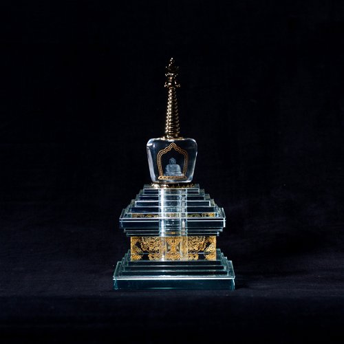 Amazing Buddhist Enlightenment Stupa of Perfect K9 Glass, height — 25 cm