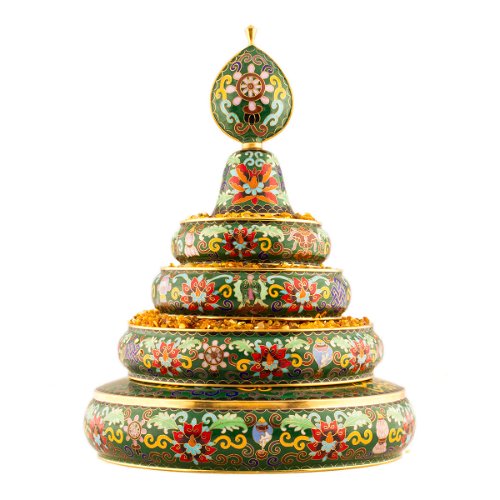 Buddhist Mandala Set decorated with Ashtamangala, big size and amazingly detailed, height — 30 cm, diameter — 21 cm
