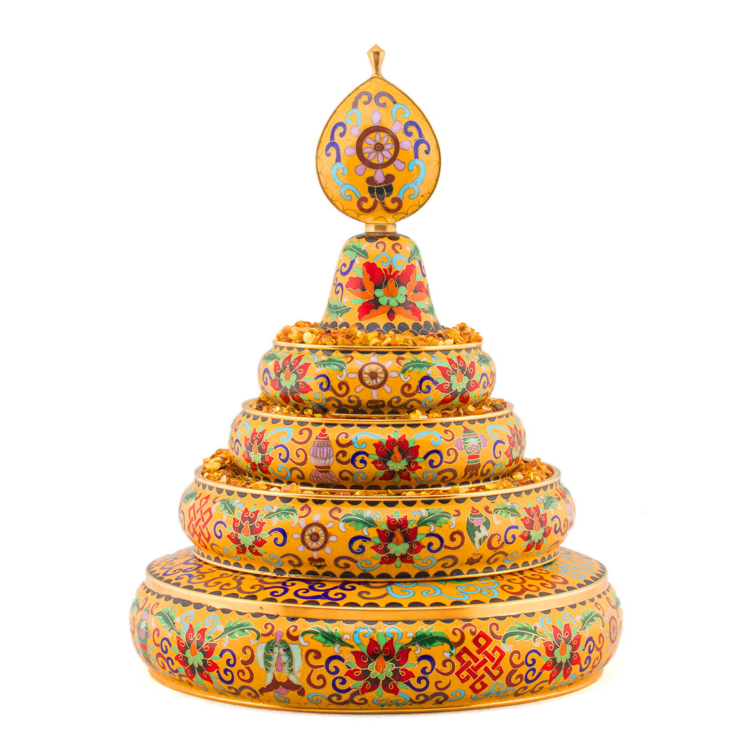 Buddhist Mandala Set decorated with Ashtamangala, amazingly detailed, height — 30 cm, diameter — 21 cm. 