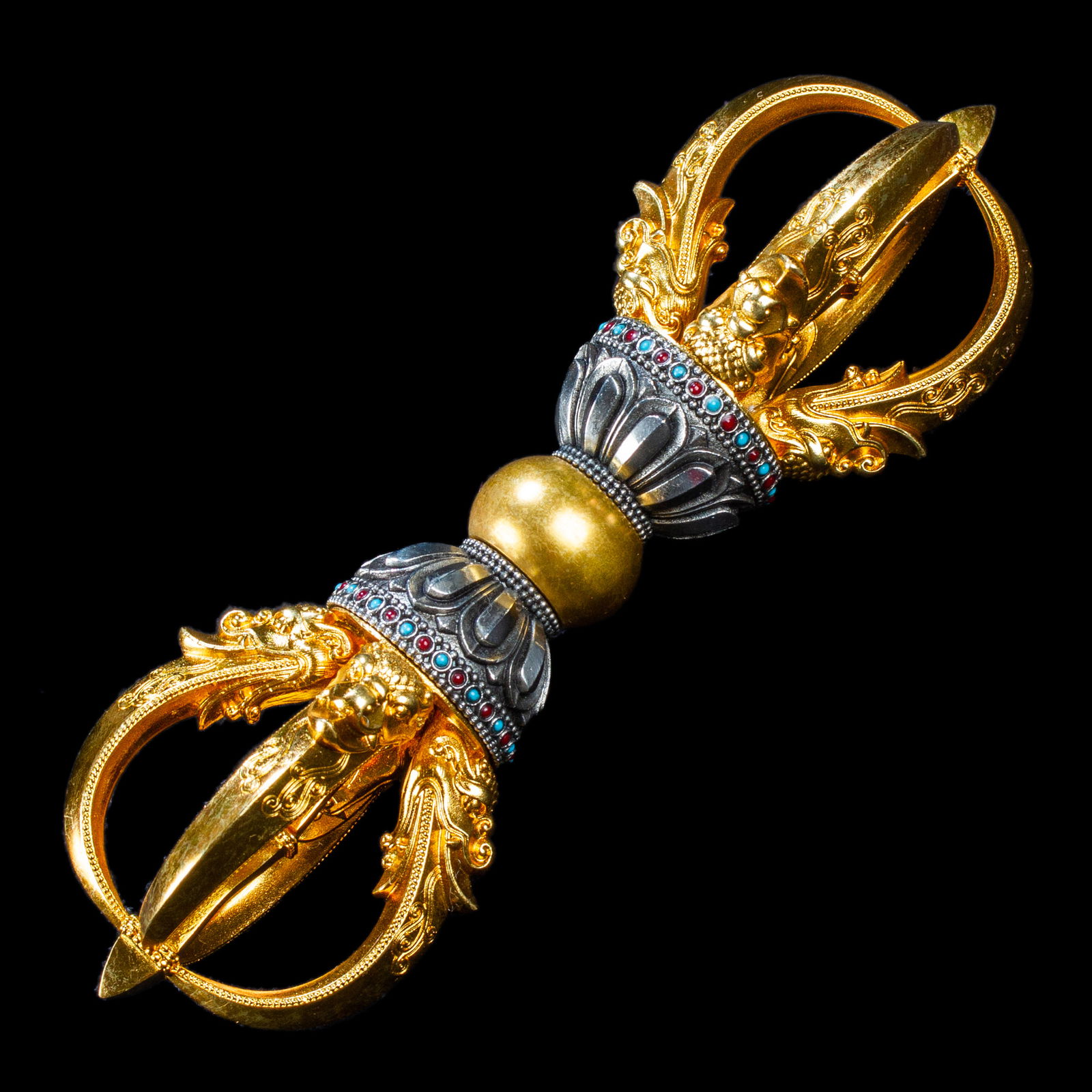Tibetan Vajra aka Dorje, made from copper and amazingly decorateed, height — 19.5 cm. 