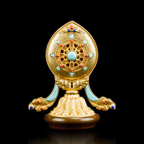 The Wheel of Dharma — Tibetan Traditional Buddhist Statue for Altar. Tiny size — 10.5 cm.