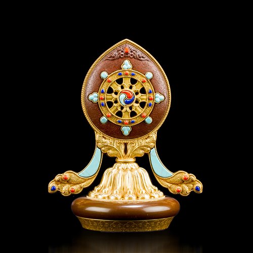The Wheel of Dharma — Tibetan Traditional Buddhist Statue for Altar. Small size — 18.5 cm.