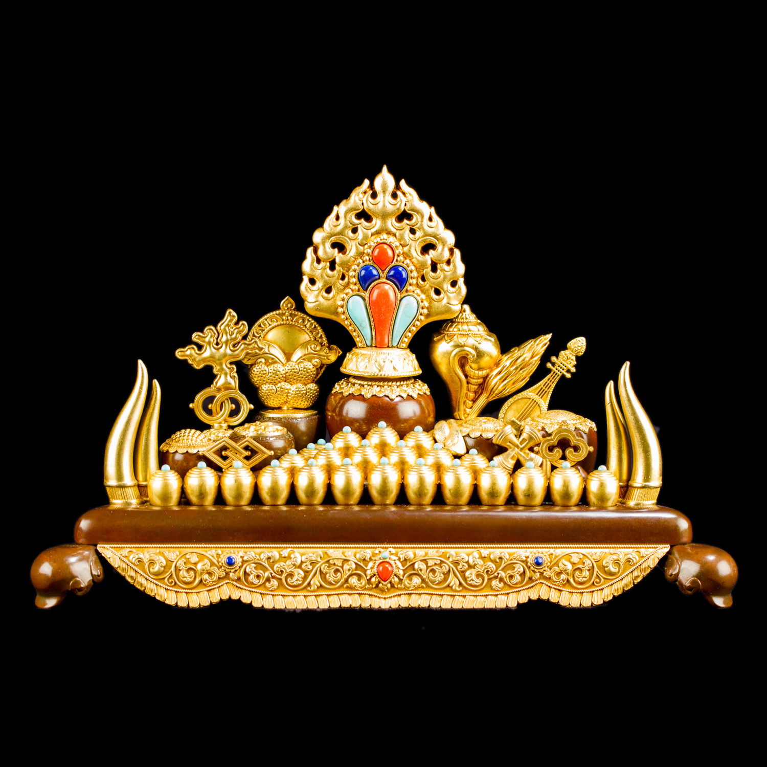 Luxury set of Tibetan Traditional Altar decoration / Traditional Figurines for Buddhist Altar. Height — 16.5 cm. 