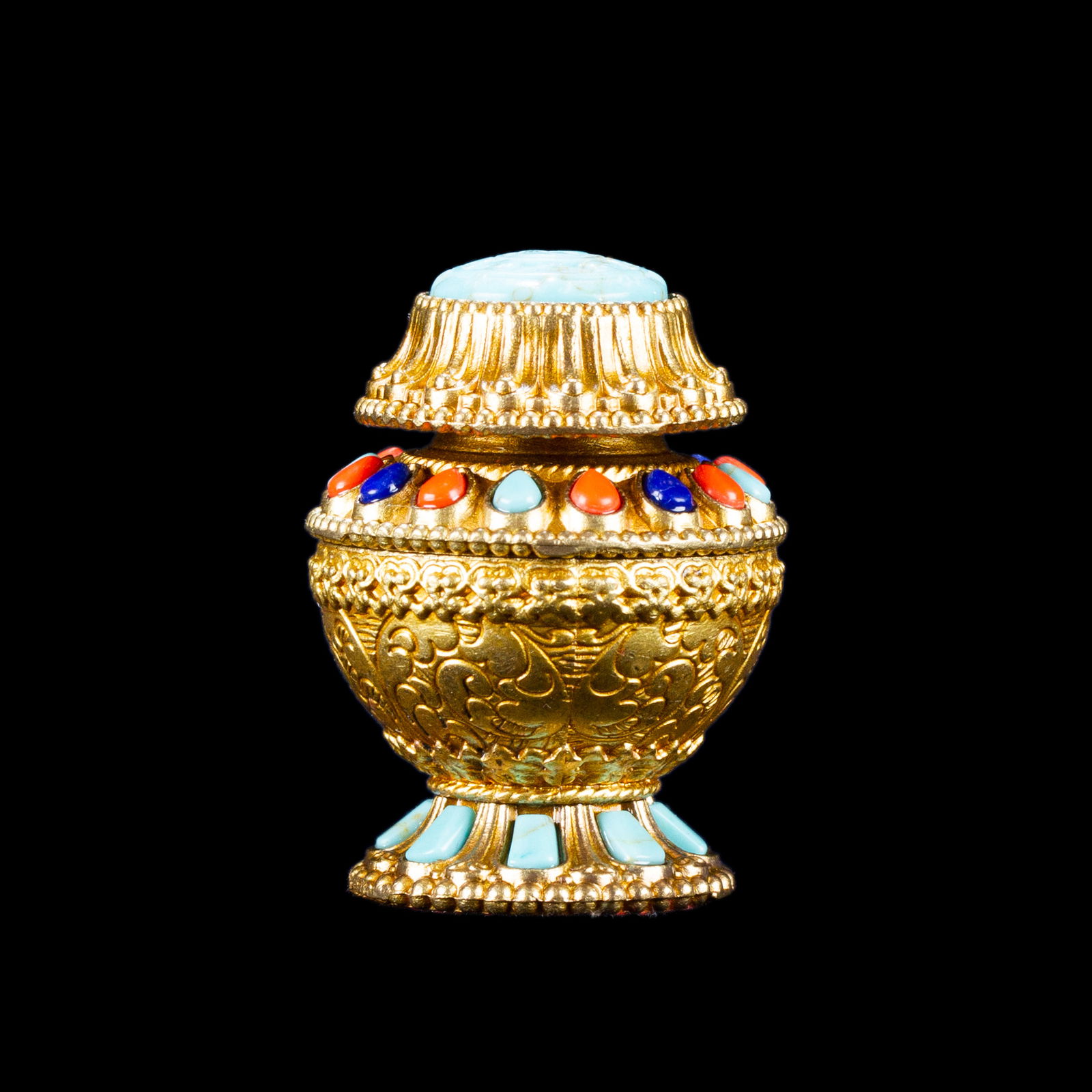 Elegant Reliquary, Treasure Vase or Relic Vase, tiny size, height — 4 cm. 