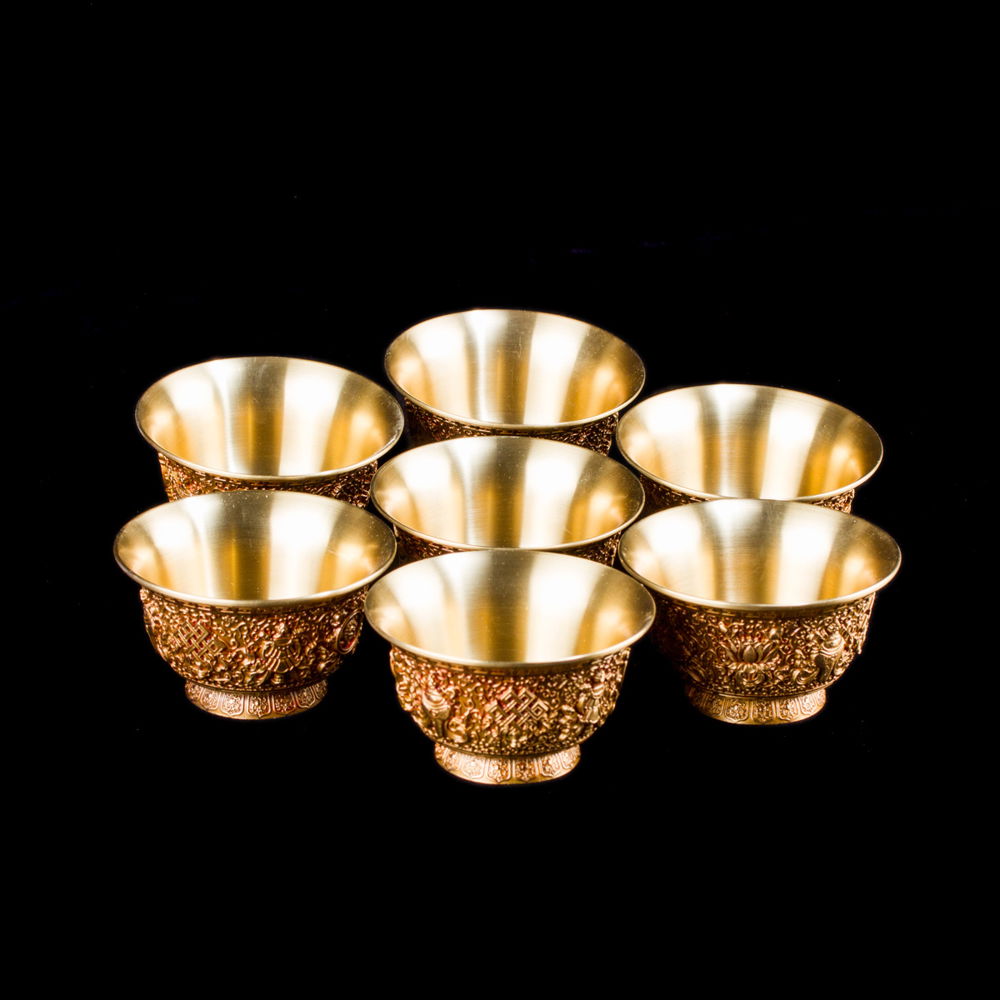 Set of 7 Tibetan offering bowls, big size, diameter — 8.5 cm, Big