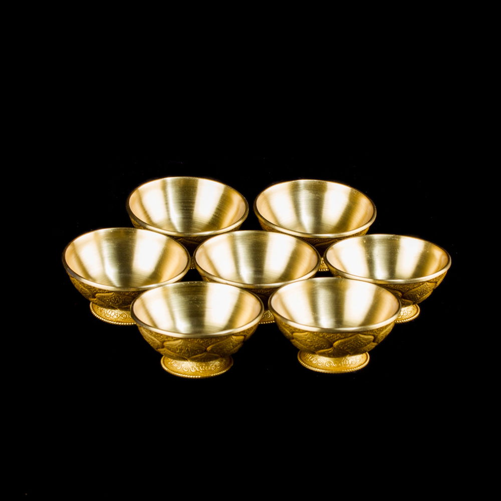 Set of 7 Tibetan offering bowls. Buddhist ritual goods collection / Best quality, small size — 8.0 cm, Small, 