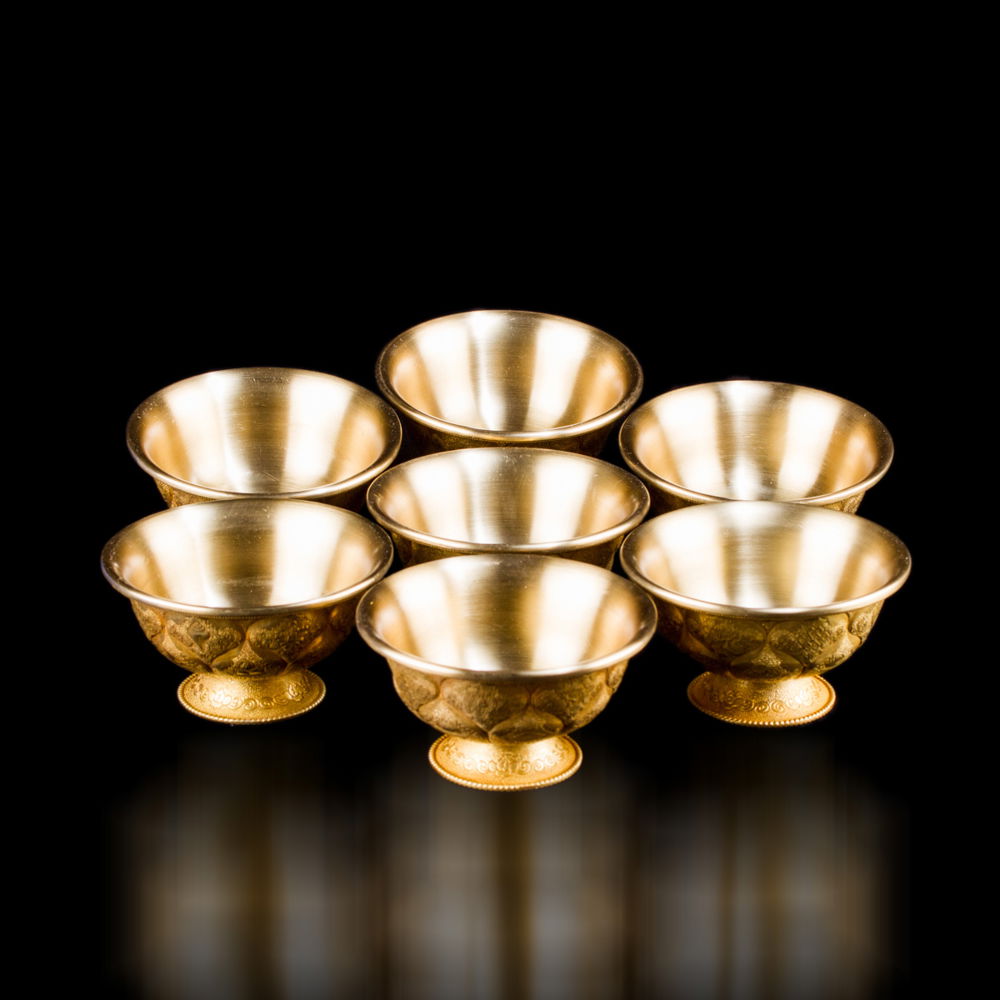Set of 7 Tibetan offering bowls. Buddhist ritual goods collection / Best quality, big size — 10.7 cm, Big