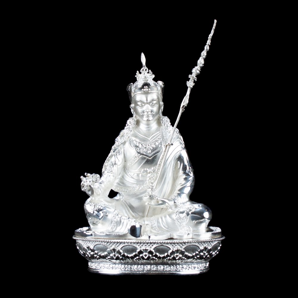 Statue of Padmasambhava “Lotus-Born” aka Guru Rinpoche made from Sterling Silver : small perfection, height — 11 cm, Silver